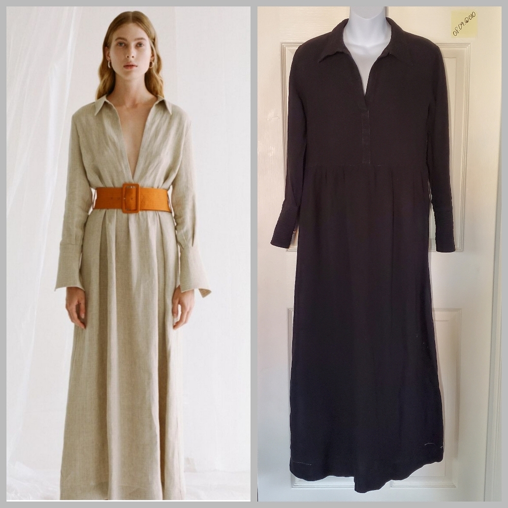 Paris Georgia Long Sleeve Maxi Shirt Dress in Black and Beige